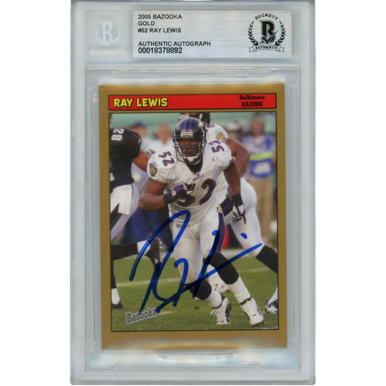 Ray Lewis Autographed 2005 Topps Gold Parallel #52 Trading Card Beckett 52929