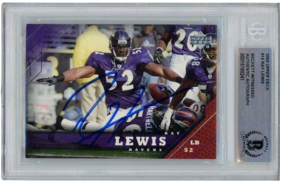 Ray Lewis Autographed/Signed 2005 Upper Deck #14 Trading Card Beckett 52669