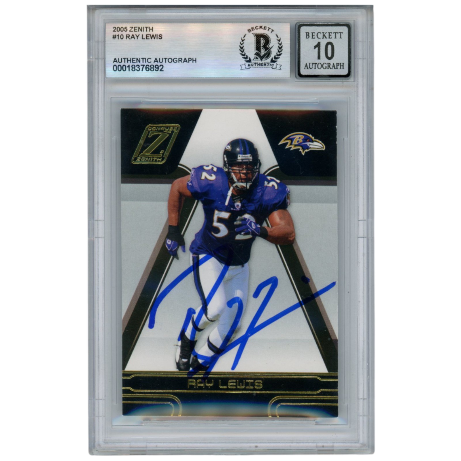Ray Lewis Autographed 2005 Donruss Zenith #10 Trading Card Beckett 53004
