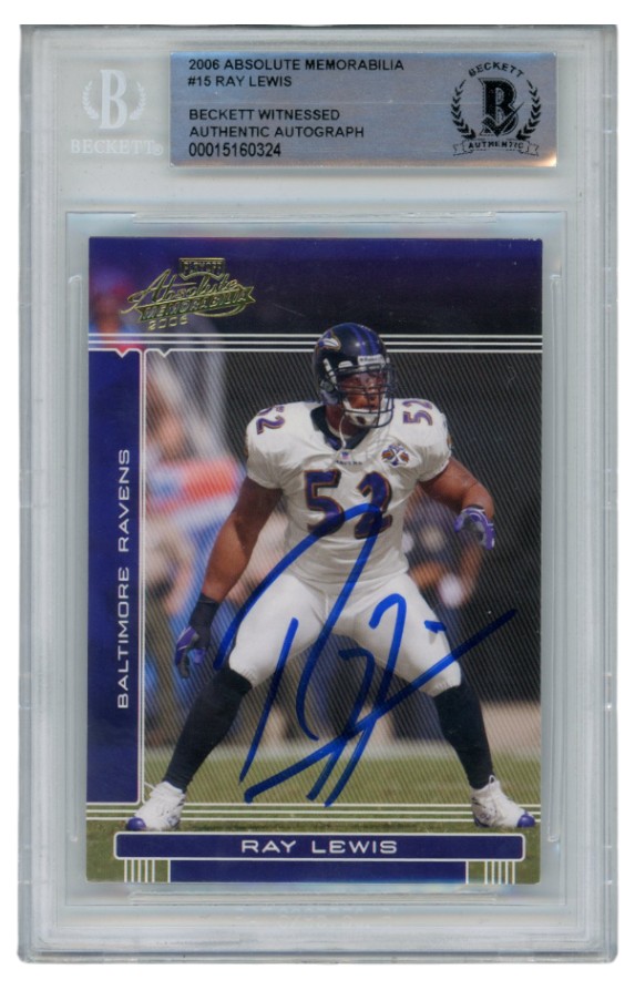 Ray Lewis Autographed/Signed 2006 Absolute #15 Trading Card Slab Beckett 52688 1 Ray Lewis Autographed/Signed 2006 Absolute #15 Trading Card Slab Beckett 52688