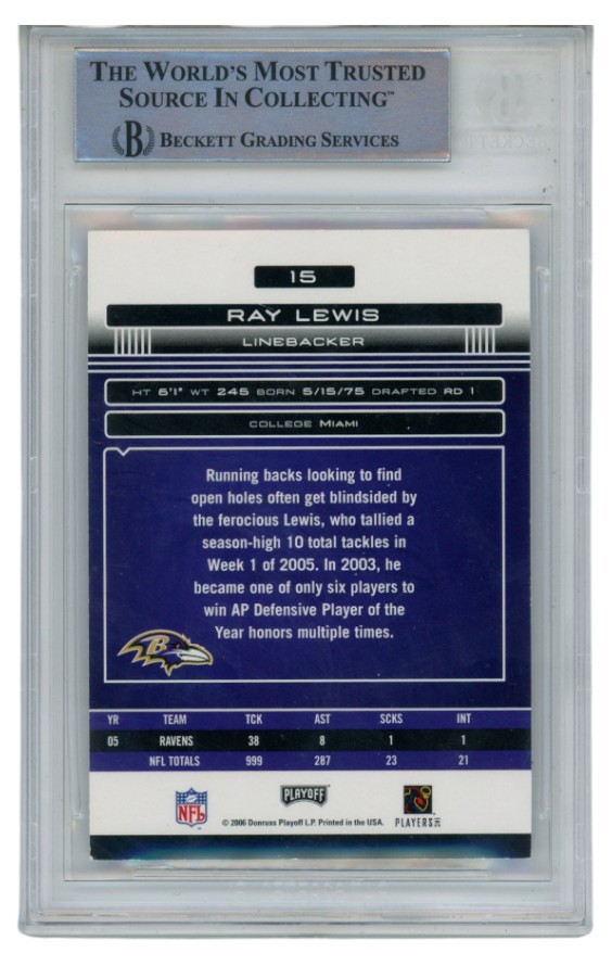 Ray Lewis Autographed/Signed 2006 Absolute #15 Trading Card Slab Beckett 52688 2 Ray Lewis Autographed/Signed 2006 Absolute #15 Trading Card Slab Beckett 52688