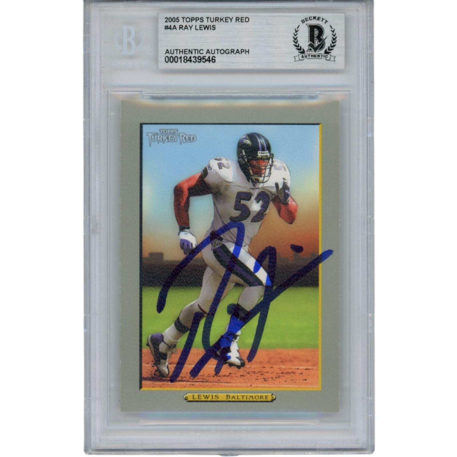 Ray Lewis Autographed 2006 Topps Turkey Red #4 Trading Card Slab Beckett 53509