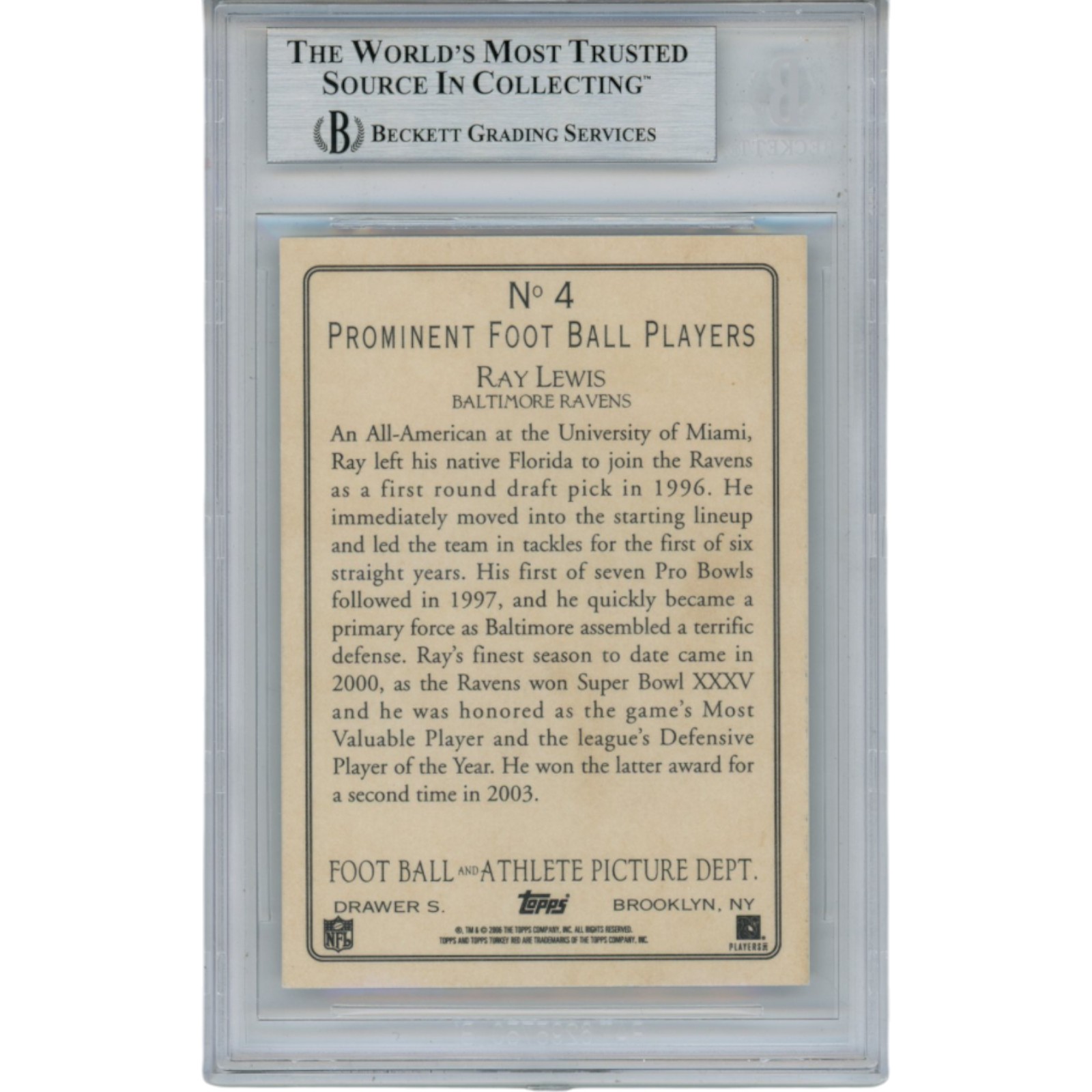 Ray Lewis Autographed 2006 Topps Turkey Red #4 Trading Card Slab Beckett 53509 2 Ray Lewis Autographed 2006 Topps Turkey Red #4 Trading Card Slab Beckett 53509