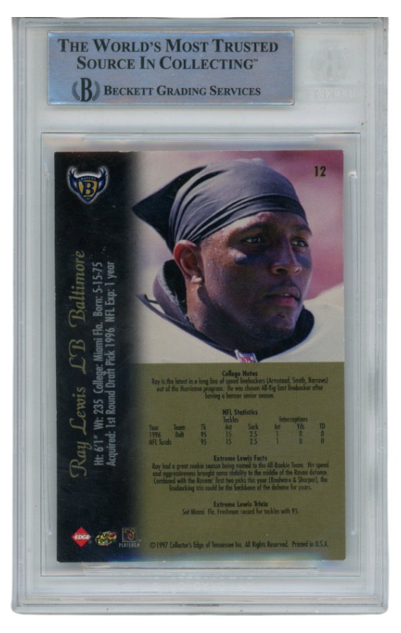 Ray Lewis Autographed 2007 Collectors Edge Extreme 12 Trading Card Beckett 52674 2 Ray Lewis Autographed 2007 Collectors Edge Extreme 12 Trading Card Beckett 52674