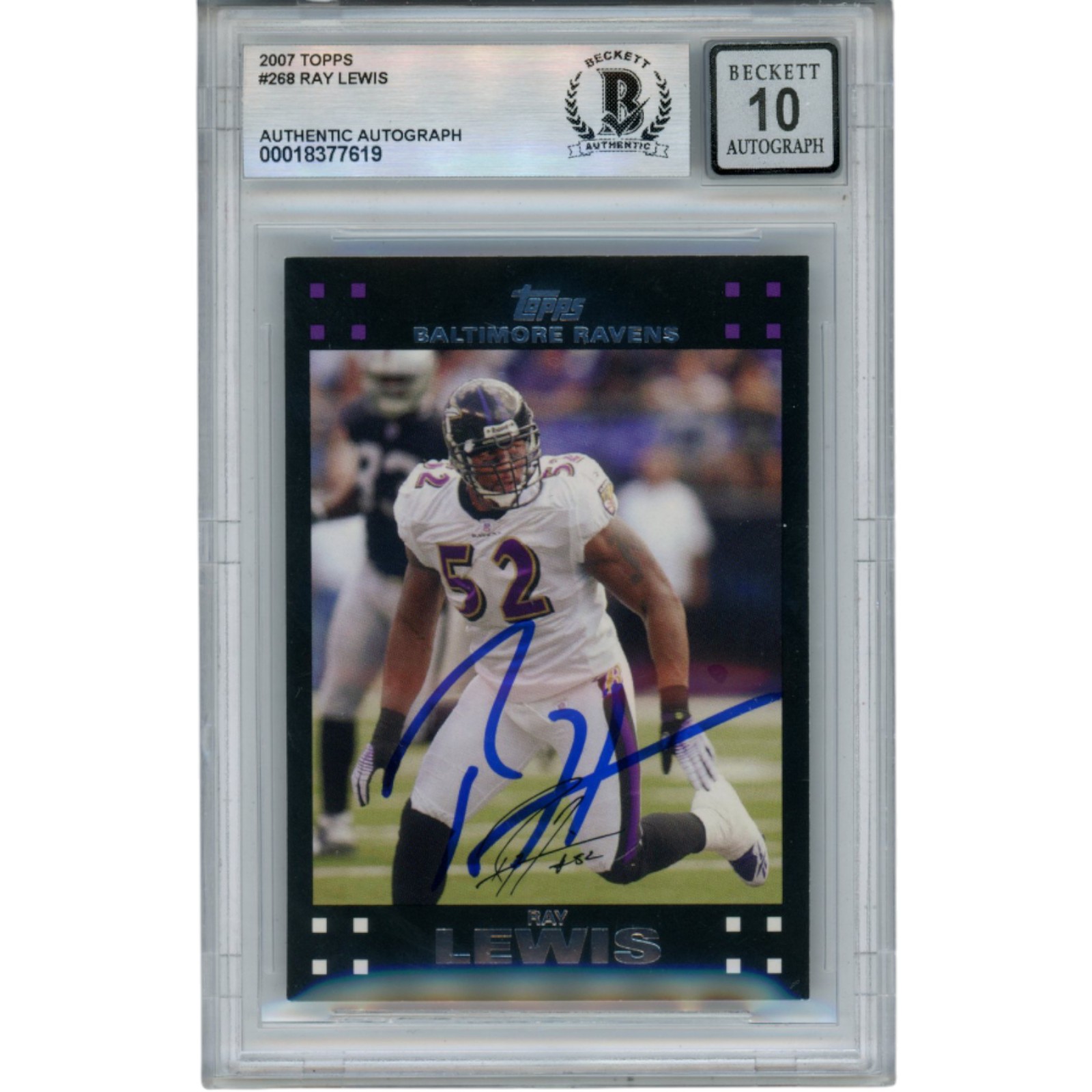 Ray Lewis Autographed/Signed 2007 Topps #268 Trading Card Beckett 52963