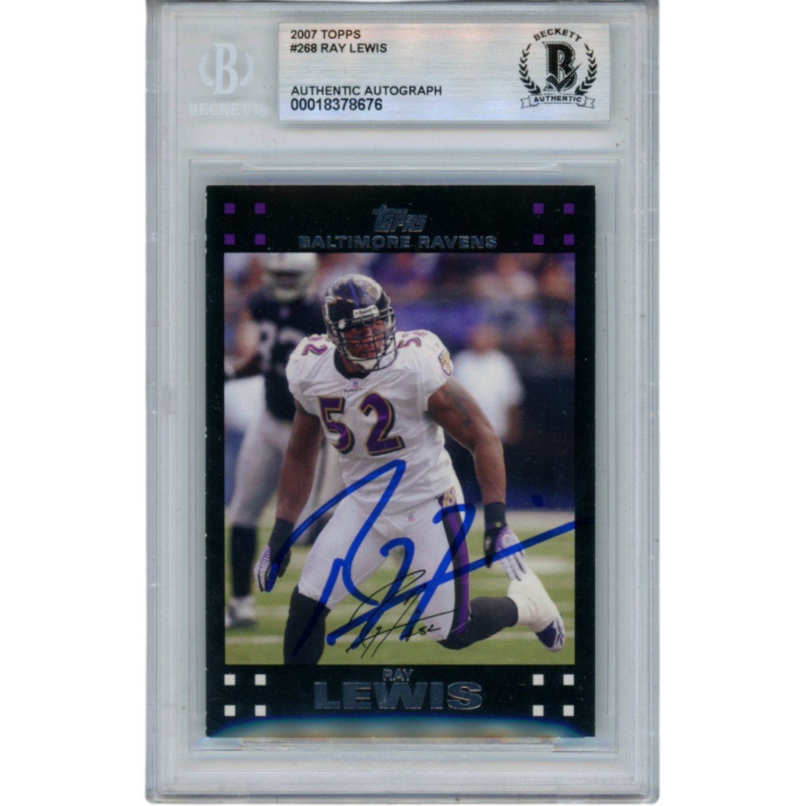 Ray Lewis Autographed/Signed 2007 Topps #268 Trading Card Beckett 53066