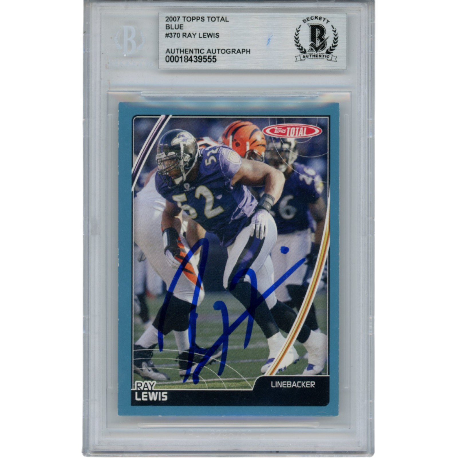 Ray Lewis Autographed 2007 Topps Total #370 Trading Card Slab Beckett 53510