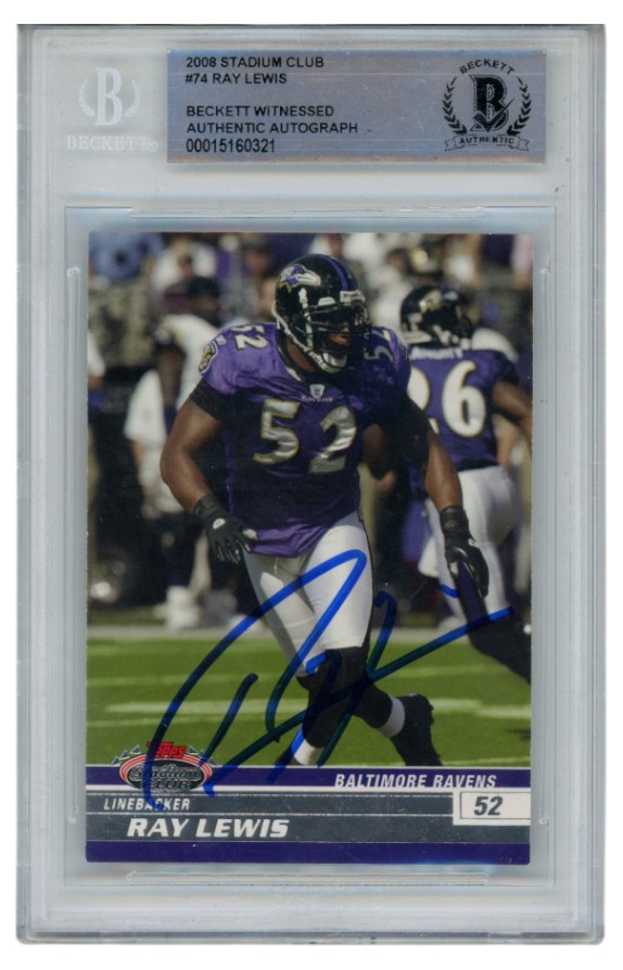 Ray Lewis Autographed/Signed 2008 Stadium Club #74 Trading Card Beckett 52692