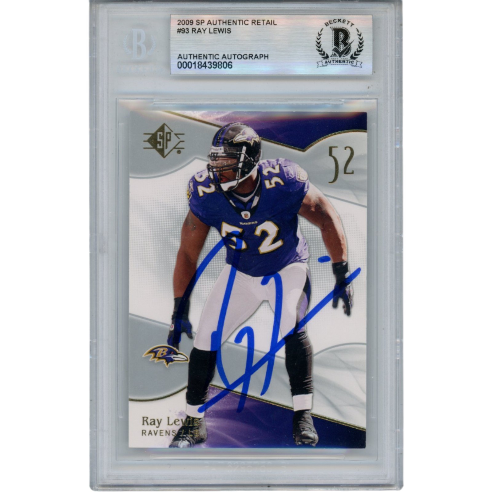 Ray Lewis Autographed/Signed 2009 UD SP Gold #93 Trading Card Slab Beckett 53457 1 Ray Lewis Autographed/Signed 2009 UD SP Gold #93 Trading Card Slab Beckett 53457