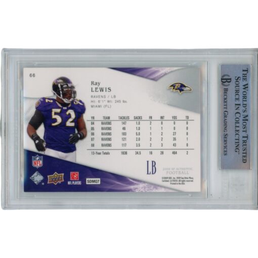Ray Lewis Autographed/Signed 09 SP Authentic 66 Trading Card Beckett 47941