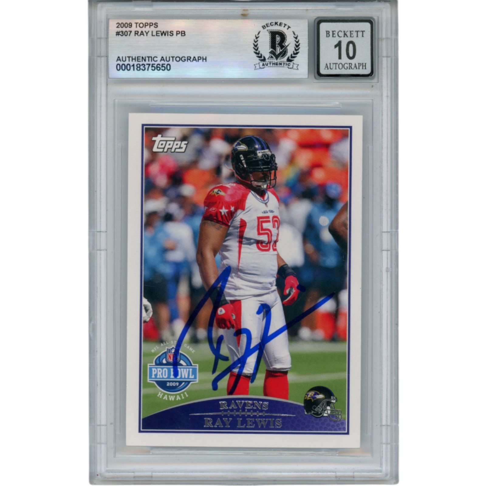 Ray Lewis Autographed/Signed 2009 Topps #307 Trading Card Beckett 52985