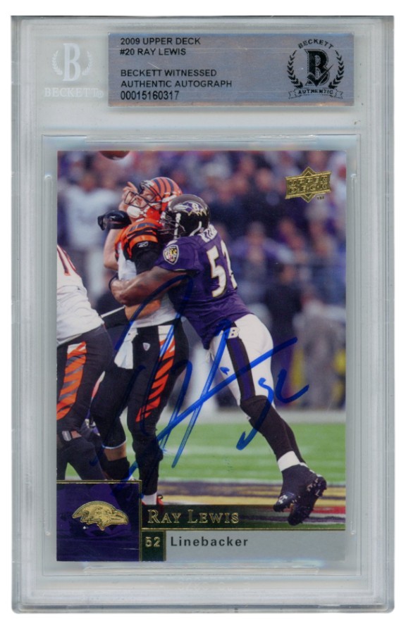Ray Lewis Autographed/Signed 2009 Upper Deck #20 Trading Card Beckett 52670 1 Ray Lewis Autographed/Signed 2009 Upper Deck #20 Trading Card Beckett 52670