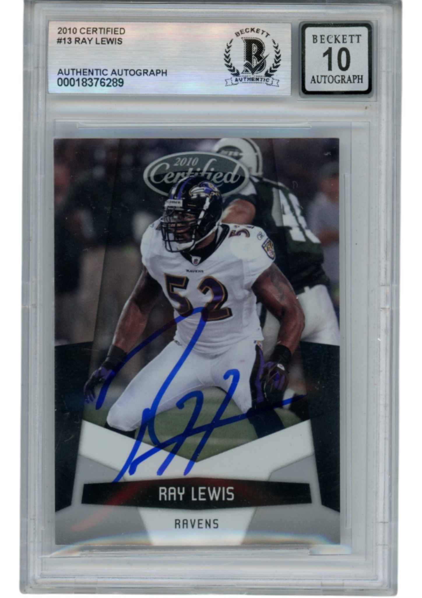 Ray Lewis Autographed/Signed 2010 Certified #13 Trading Card Beckett 53018