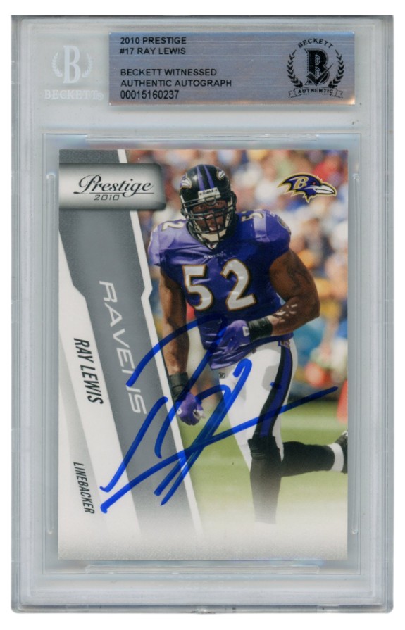 Ray Lewis Autographed/Signed 2010 Panini Prestige #17 Trading Card Beckett 52500 1 Ray Lewis Autographed/Signed 2010 Panini Prestige #17 Trading Card Beckett 52500