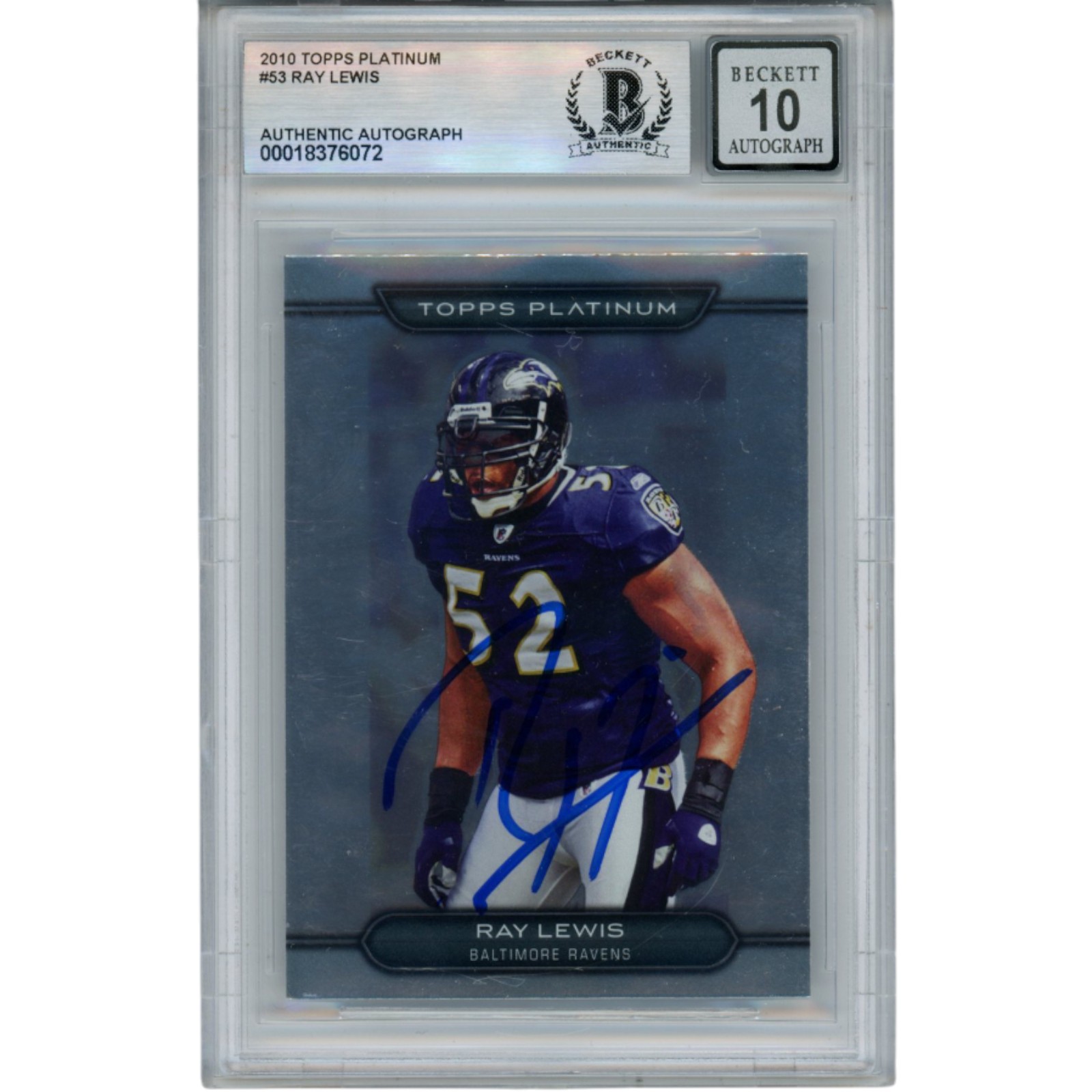 Ray Lewis Autographed 2010 Topps Platinum #53 Trading Card Beckett 52946