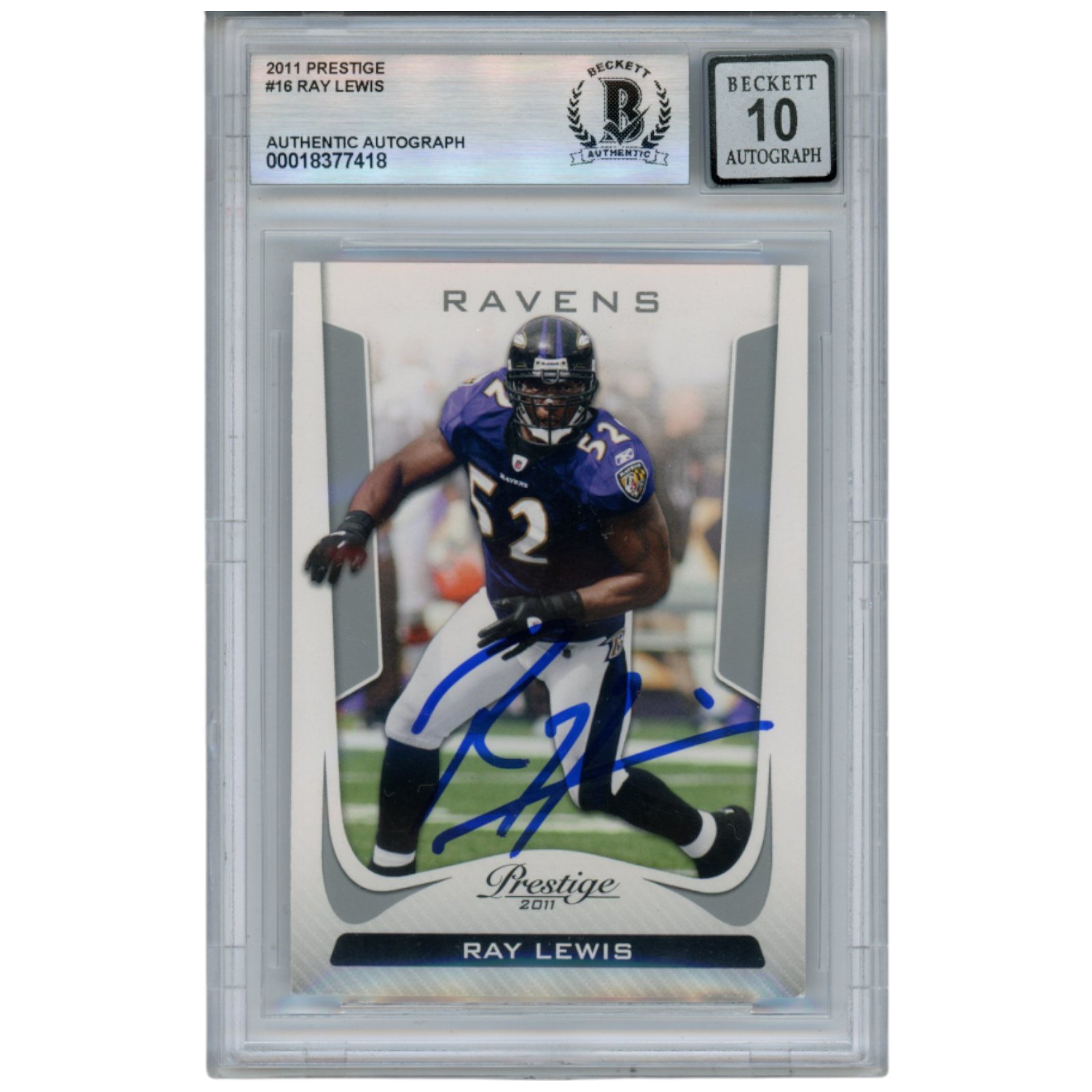 Ray Lewis Autographed/Signed 2011 Prestige #16 Trading Card Beckett 52910