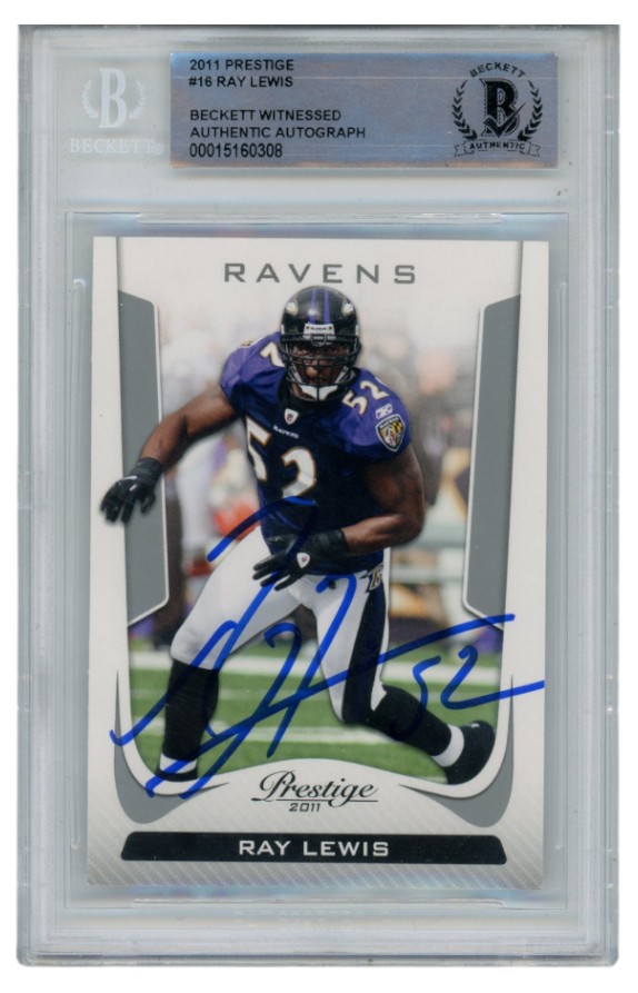 Ray Lewis Autographed/Signed 2011 Prestige #16 Trading Card Beckett 52502 1 Ray Lewis Autographed/Signed 2011 Prestige #16 Trading Card Beckett 52502