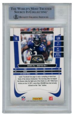 Ray Lewis Autographed/Signed 2011 Prestige #16 Trading Card Beckett 52502