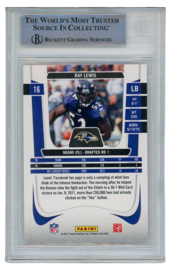 Ray Lewis Autographed/Signed 2011 Prestige #16 Trading Card Beckett 52502 2 Ray Lewis Autographed/Signed 2011 Prestige #16 Trading Card Beckett 52502
