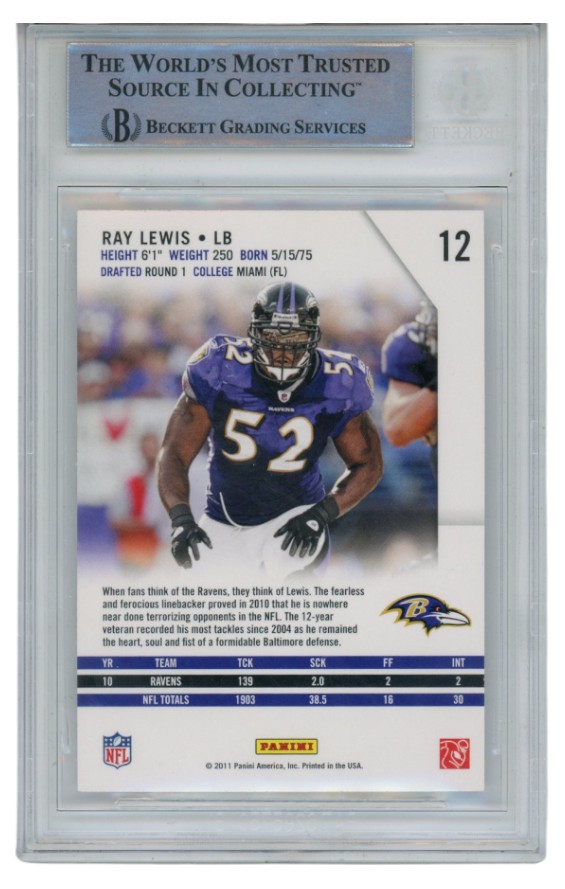 Ray Lewis Autographed/Signed 2011 Rookies Stars #12 Trading Card Beckett 52504 2 Ray Lewis Autographed/Signed 2011 Rookies Stars #12 Trading Card Beckett 52504