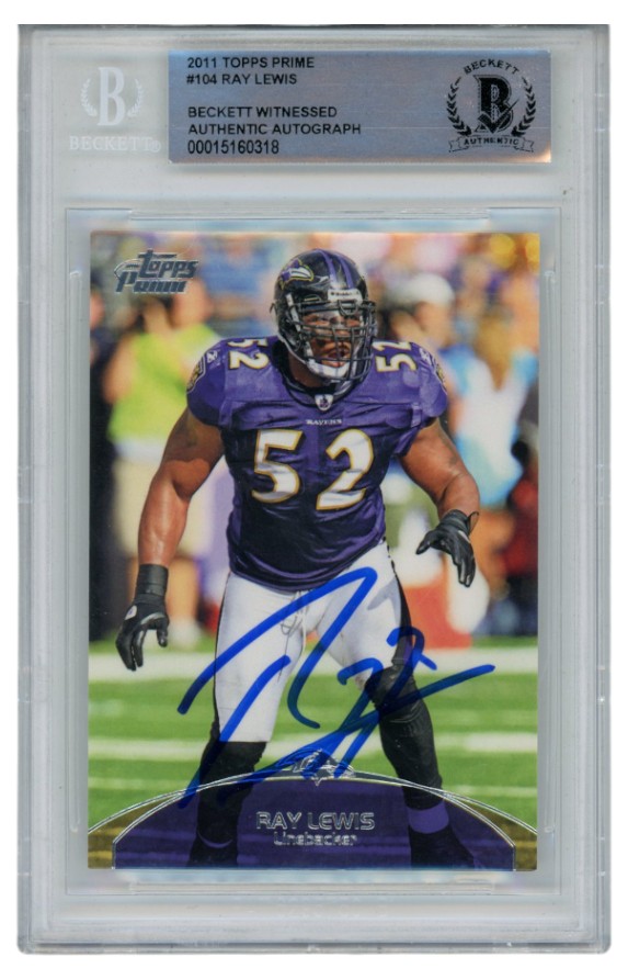 Ray Lewis Autographed/Signed 2011 Topps #104 Trading Card Slab Beckett 52673