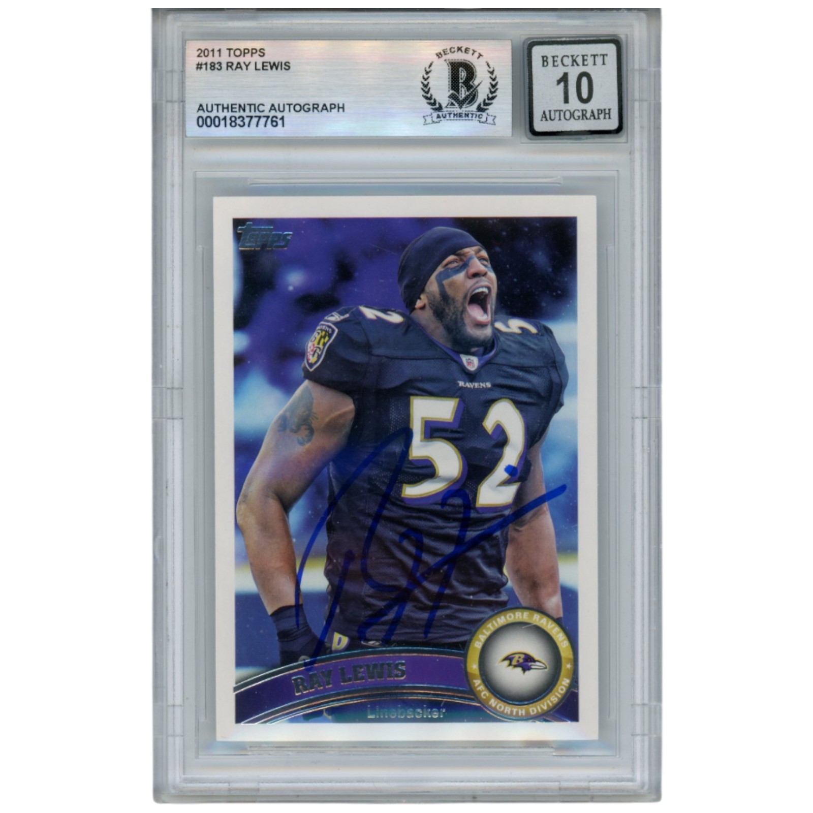 Ray Lewis Autographed/Signed 2011 Topps #183 Trading Card Beckett 52912