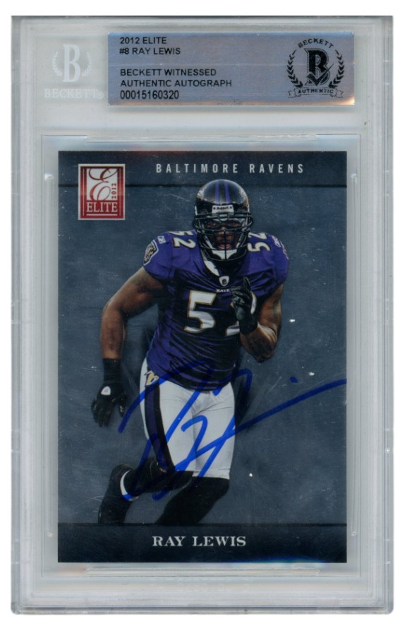 Ray Lewis Autographed/Signed 2002 Elite #8 Trading Card Slab Beckett 52682 1 Ray Lewis Autographed/Signed 2002 Elite #8 Trading Card Slab Beckett 52682