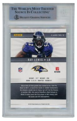 Ray Lewis Autographed/Signed 2002 Elite #8 Trading Card Slab Beckett 52682