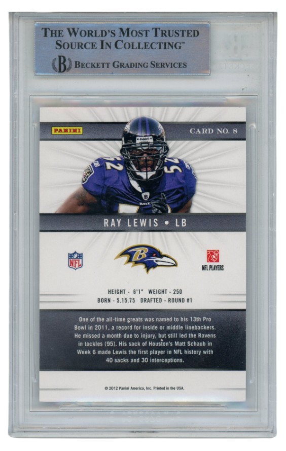 Ray Lewis Autographed/Signed 2002 Elite #8 Trading Card Slab Beckett 52682 2 Ray Lewis Autographed/Signed 2002 Elite #8 Trading Card Slab Beckett 52682