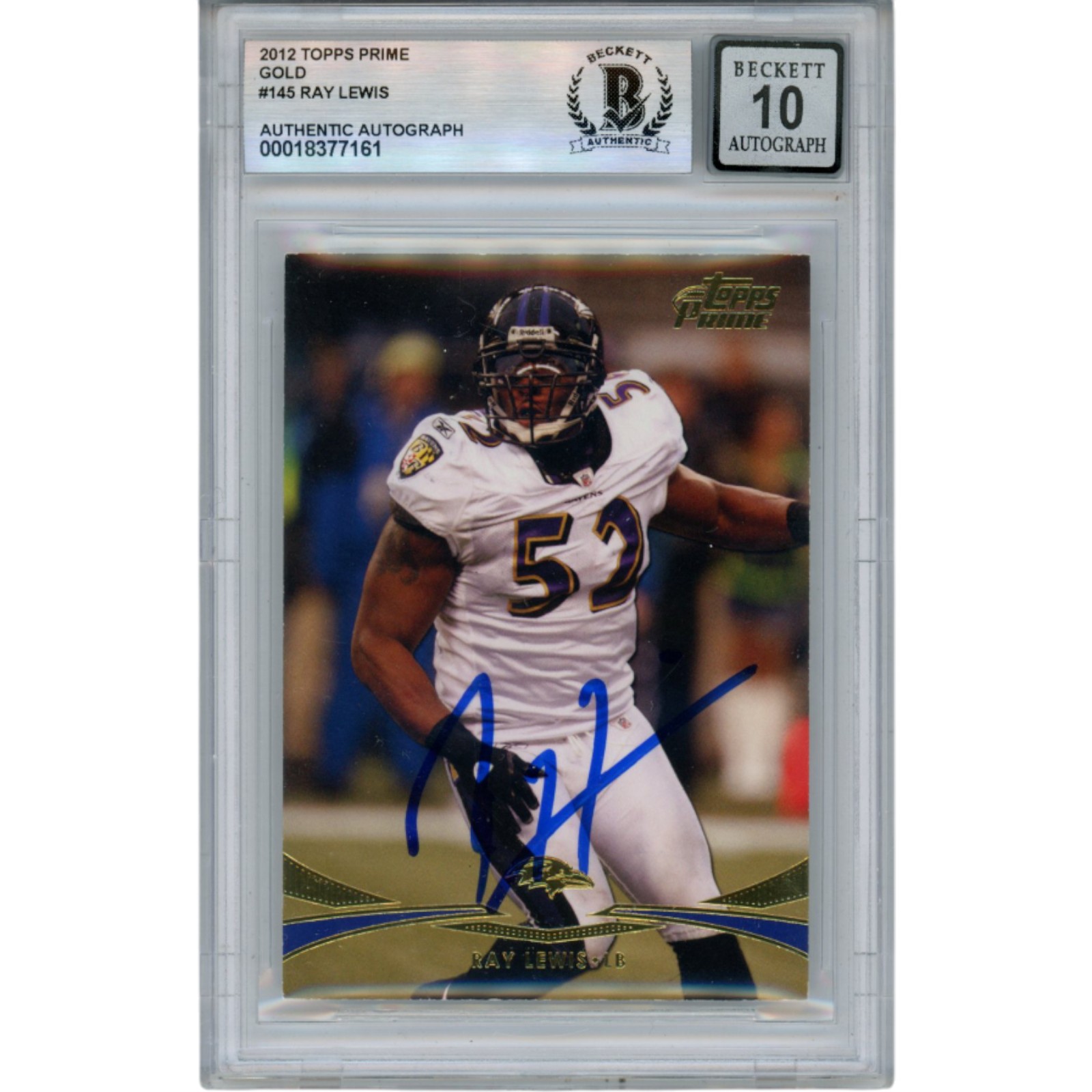 Ray Lewis Autographed 12 Topps Prime Hobby Gold #145 Trading Card Beckett 52993