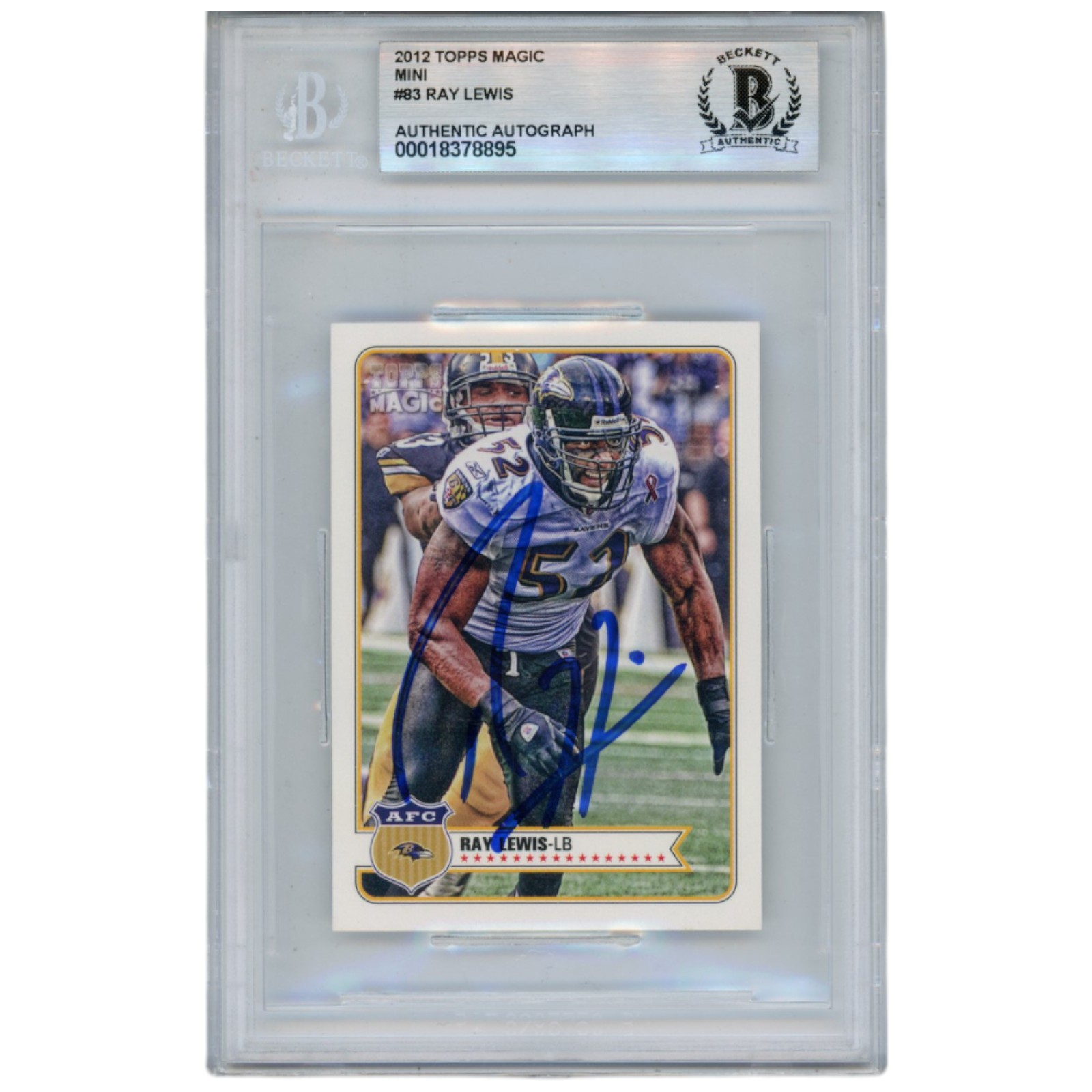 Ray Lewis Autographed/Signed 2012 Topps Magic #83 Trading Card Beckett 52909 2 Ray Lewis Autographed/Signed 2012 Topps Magic #83 Trading Card Beckett 52909