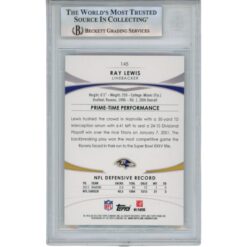 Ray Lewis Autographed/Signed 2012 Topps Prime #145 Trading Card Beckett 53064