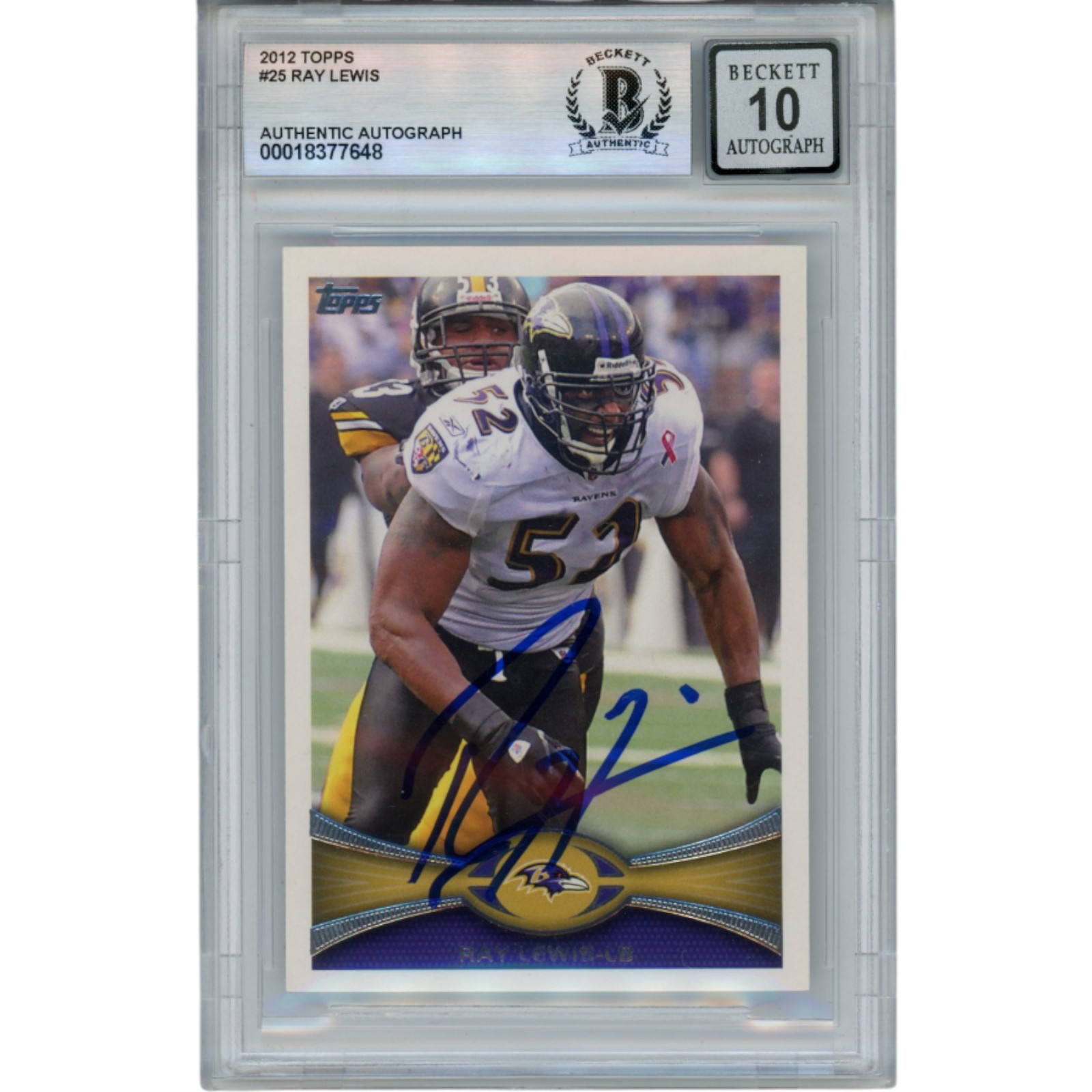 Ray Lewis Autographed/Signed 2012 Topps #25 Trading Card Beckett 52947