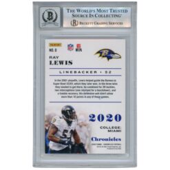 Ray Lewis Autographed/Signed 2020 Chronicles #8 Trading Card Beckett 52906