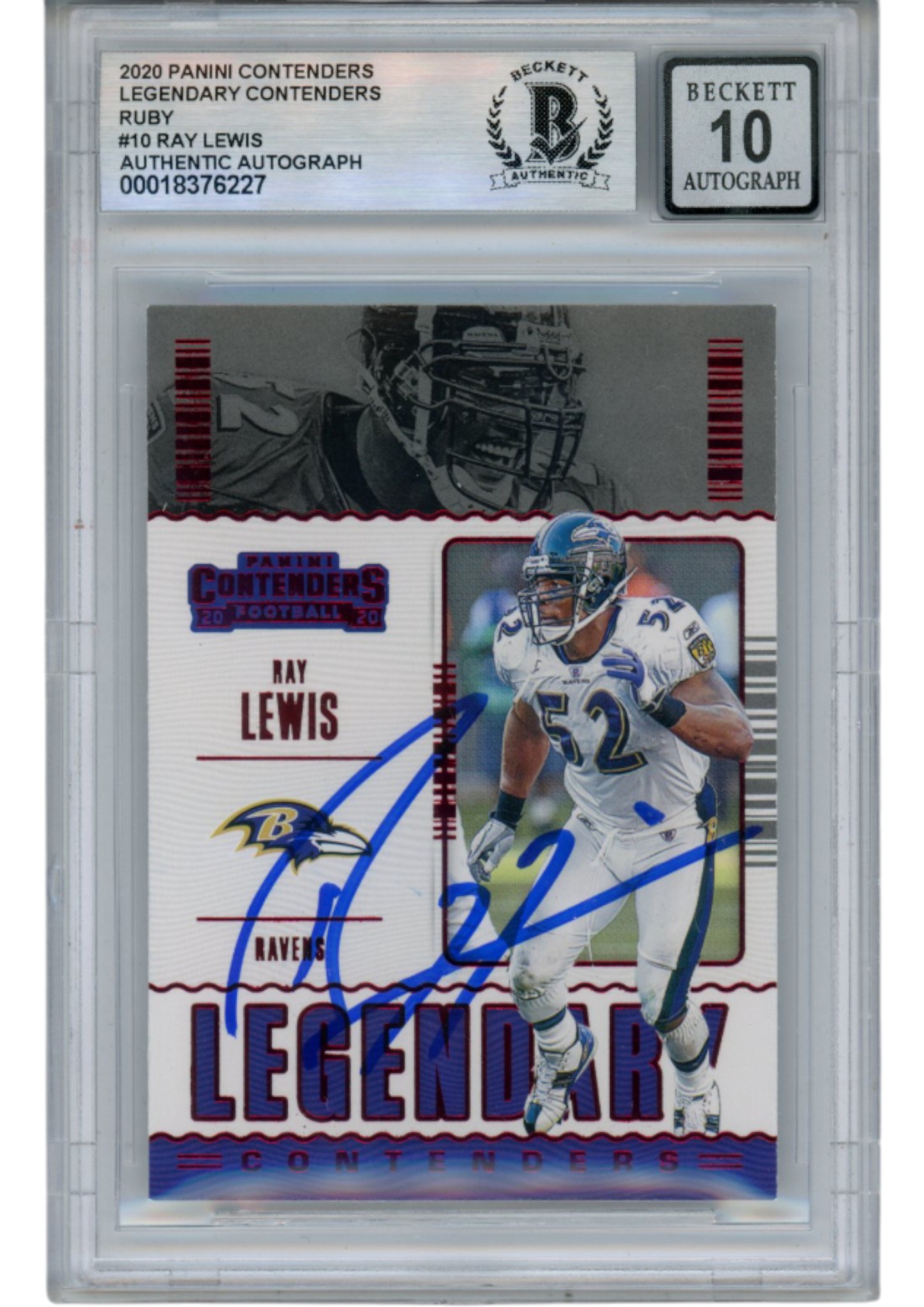Ray Lewis Autographed 20 Contenders Legendary #LC-RLE Trading Card Beckett 53023