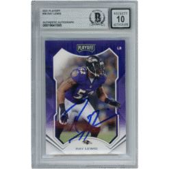 Ray Lewis Autographed Baltimore Ravens 21 Playoff Slabbed Card Beckett 53016
