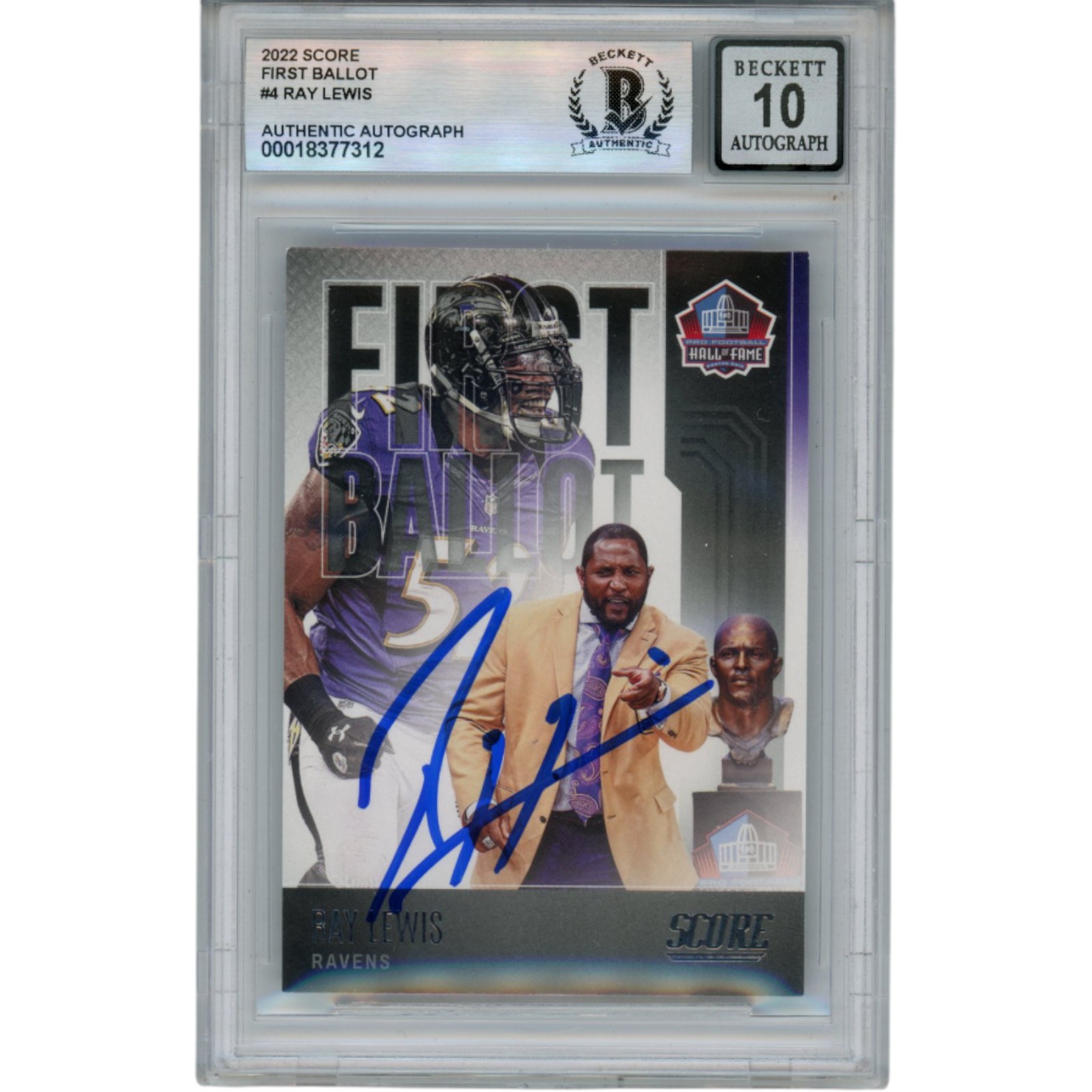 Ray Lewis Autographed 2022 Score First Ballot #FB-RL Trading Card Beckett 53011