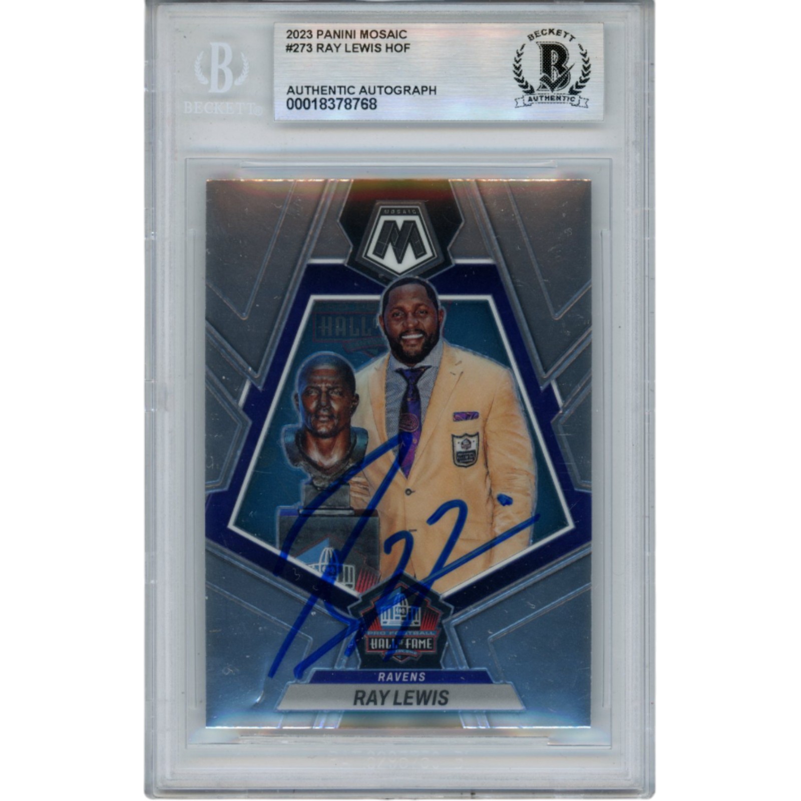 Ray Lewis Autographed 2023 Mosiac Hall of Fame #273 Trading Card Beckett 52978