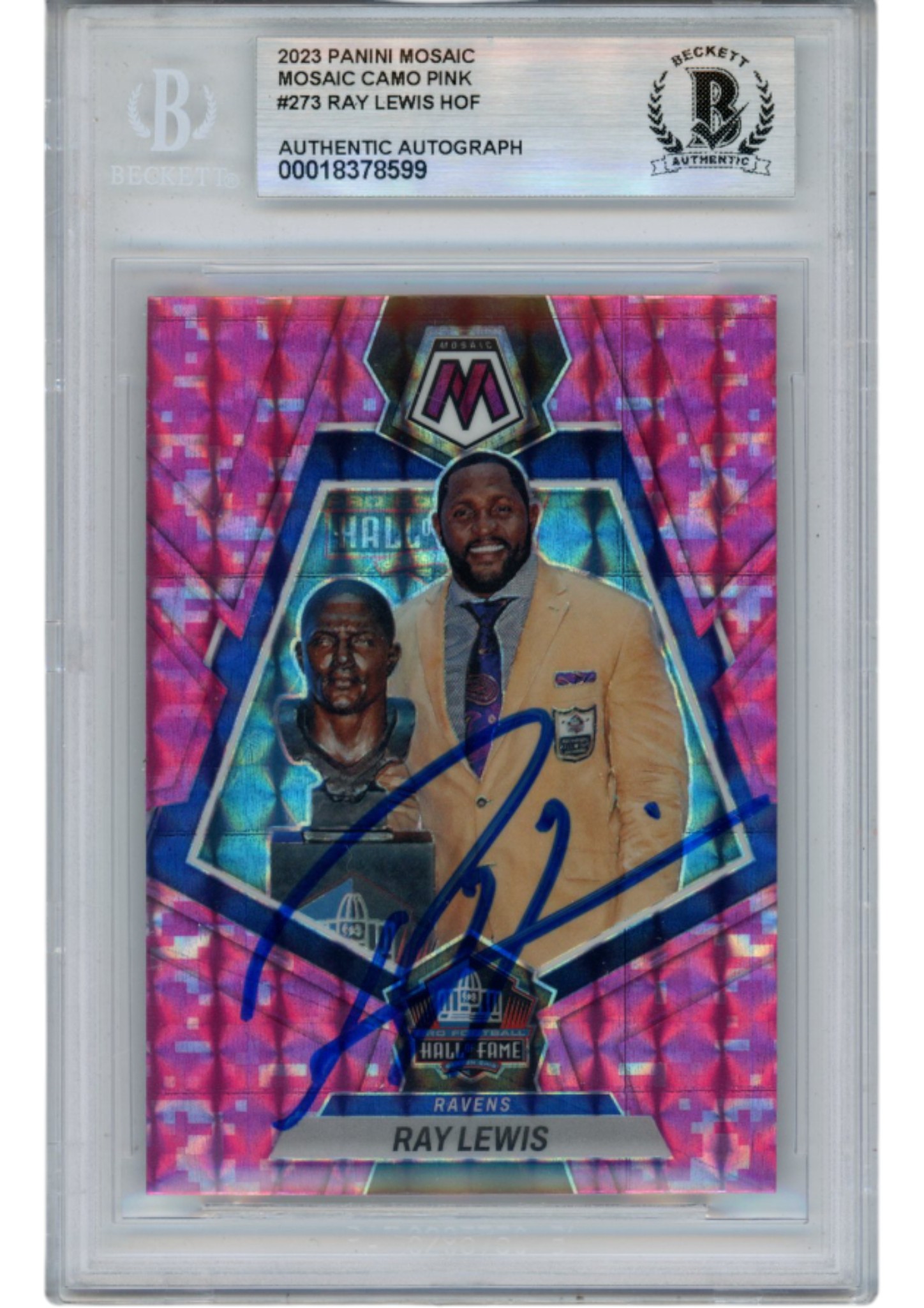 Ray Lewis Autographed/Signed 2023 Mosaic #273 Trading Card Beckett 53033