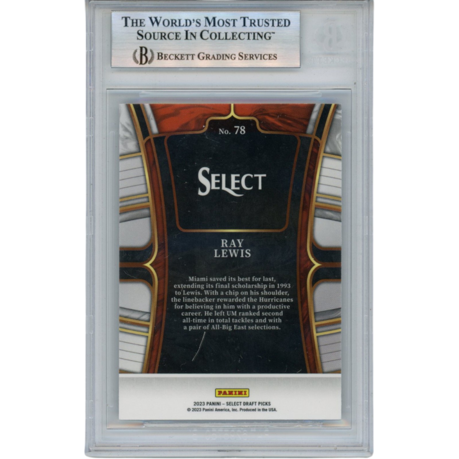 Ray Lewis Autographed/Signed 2023 Select #78 Trading Card Beckett 52959 2 Ray Lewis Autographed/Signed 2023 Select #78 Trading Card Beckett 52959