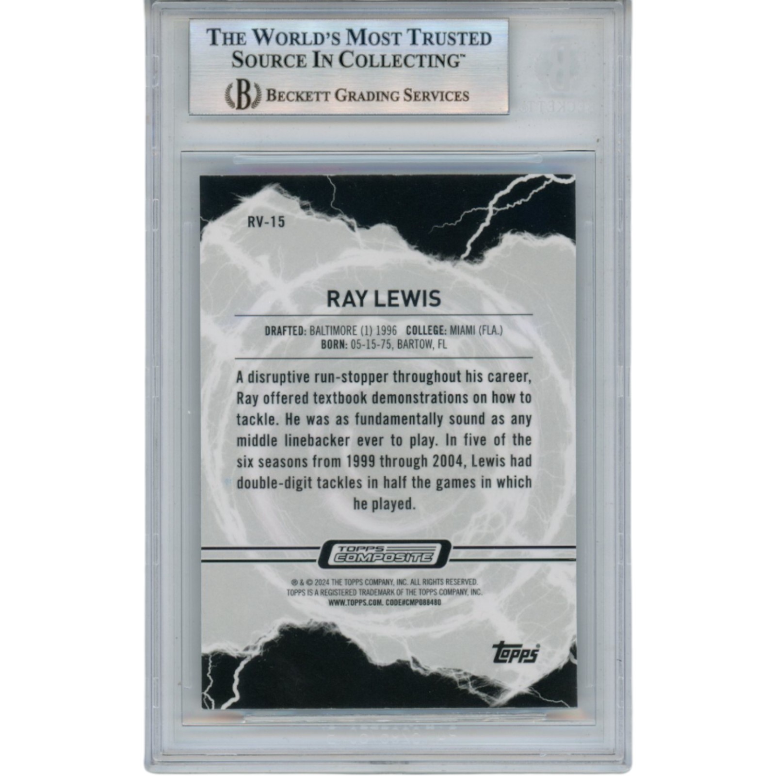 Ray Lewis Autographed 2024 Topps Voltaic #RV-15 Trading Card Beckett 52989