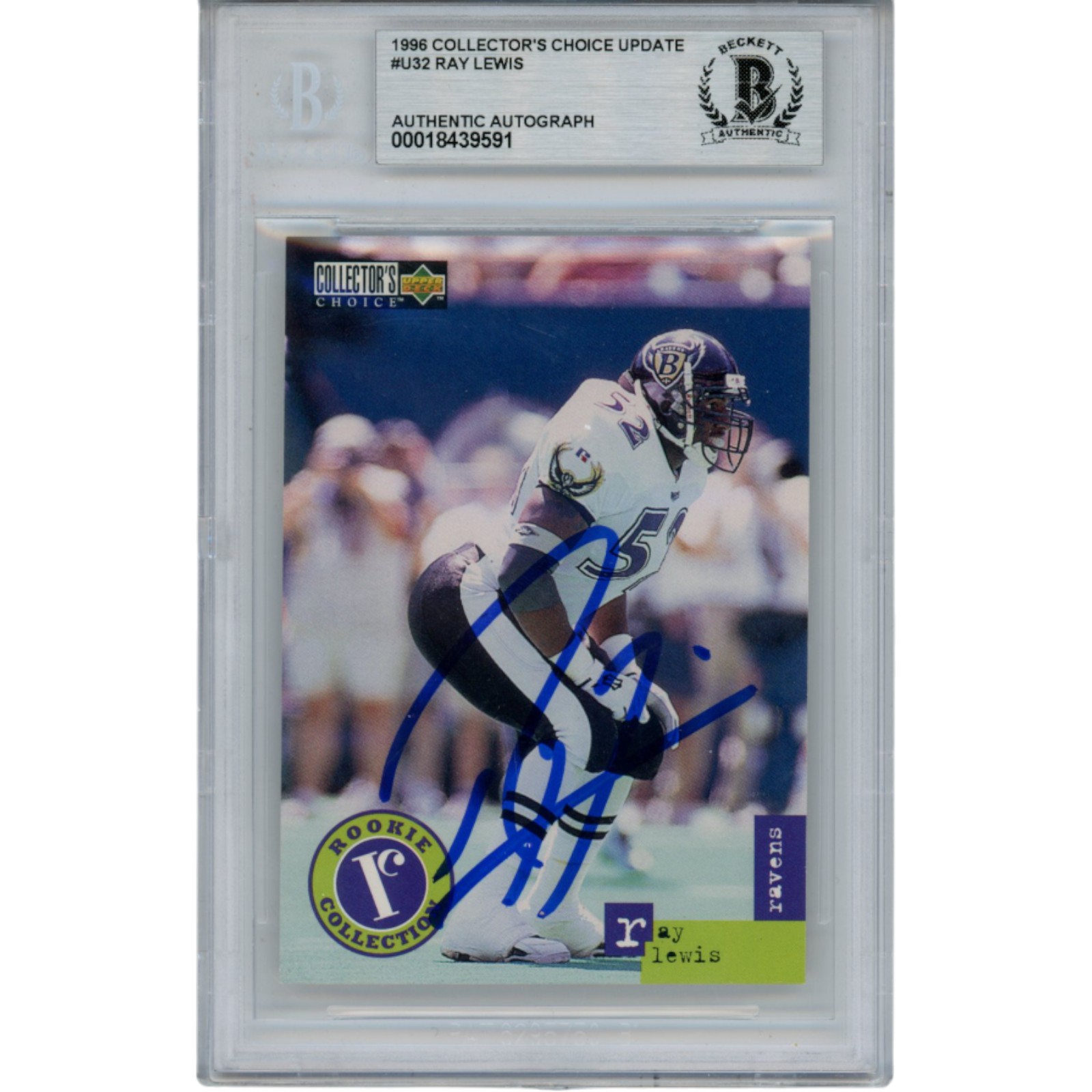 Ray Lewis Autographed 1996 UD Collector's Choice #U32 Trading Card Beckett 53523