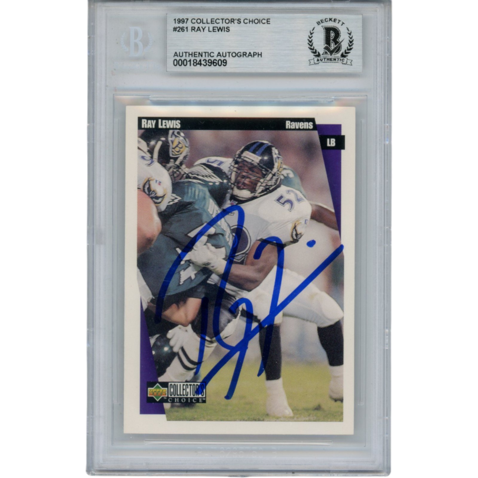 Ray Lewis Autographed 1997 UD Collector's Choice #261 Trading Card Beckett 53528