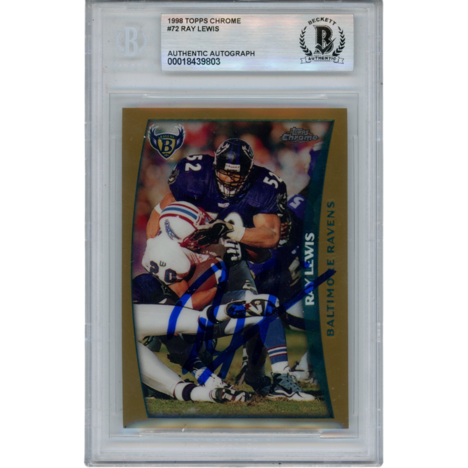 Ray Lewis Autographed 1998 Topps Chrome #72 Trading Card Slab Beckett 53460