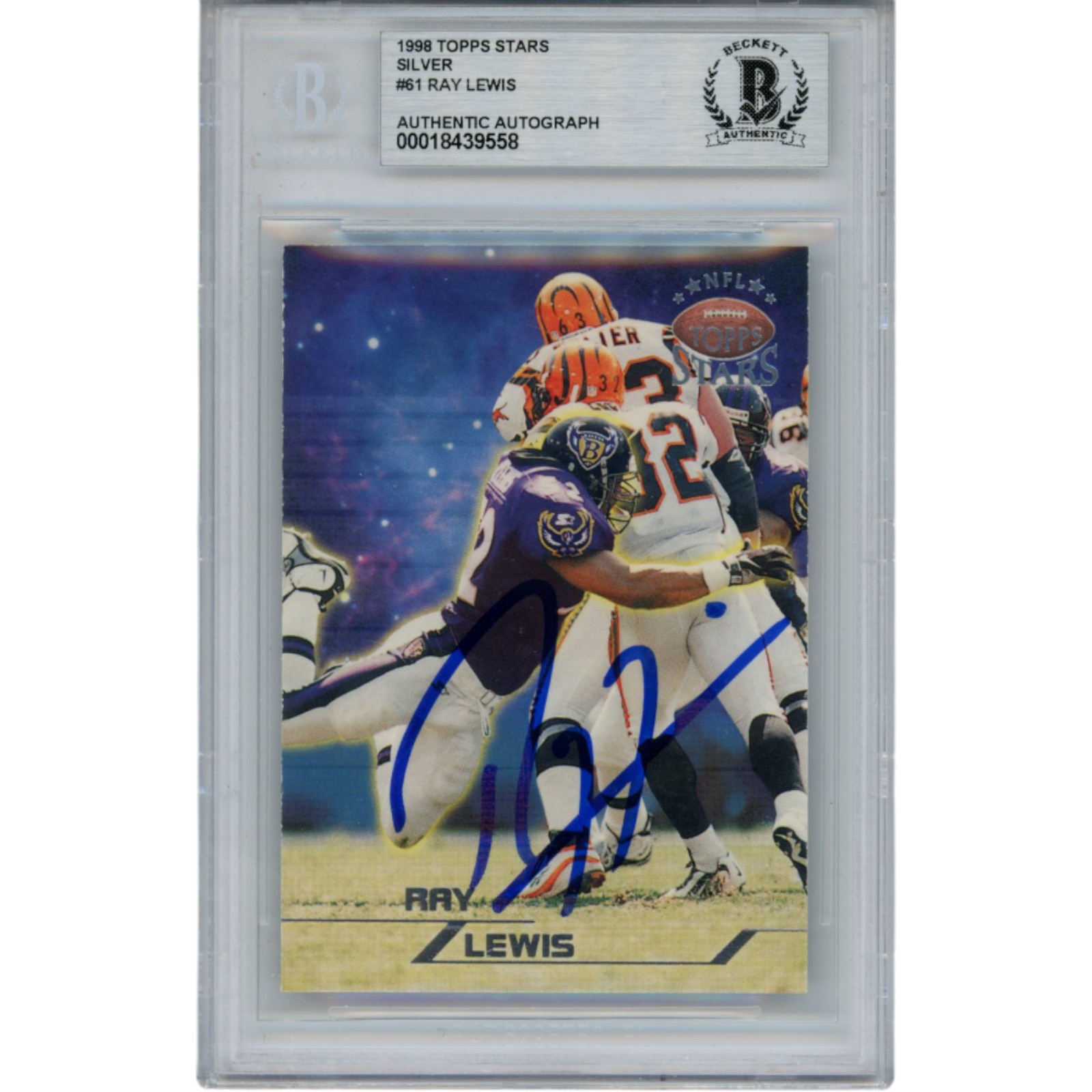 Ray Lewis Autographed 1998 Topps NFL Stars #61 Trading Card Slab Beckett 53512