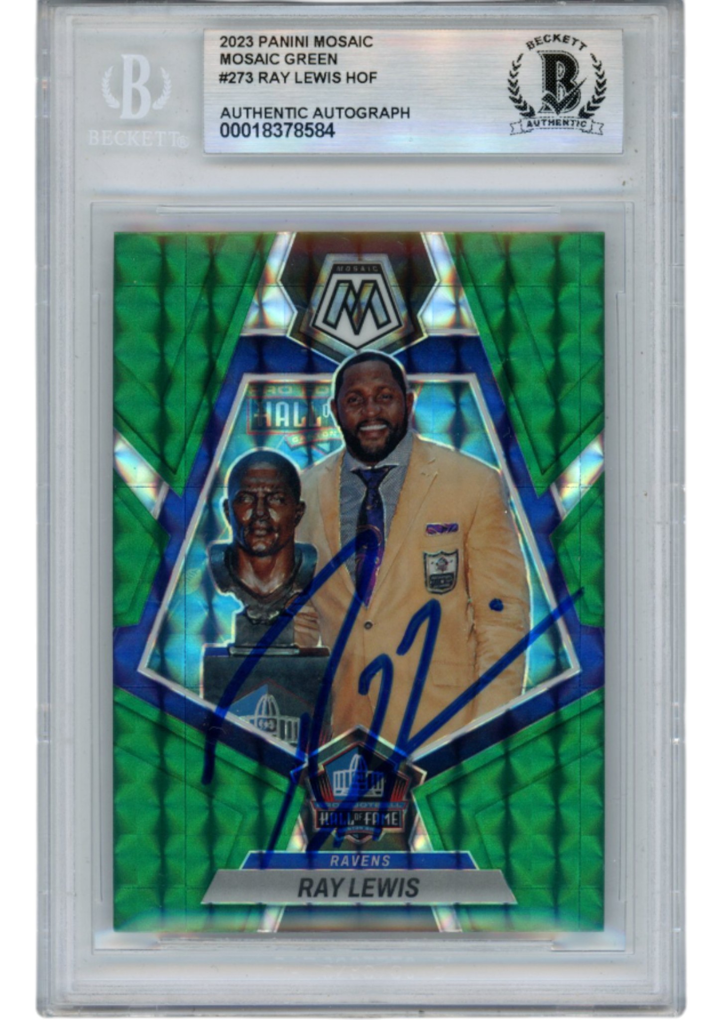 Ray Lewis Autographed 2023 Mosiac Hall of Fame #273 Trading Card Beckett 53013