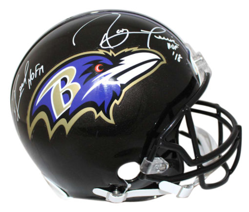 Ray Lewis & Ed Reed Autographed Baltimore Ravens Authentic Helmet HOF JSA 24063