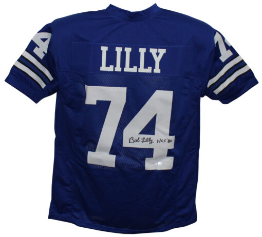 Bob Lilly Autographed/Signed Pro Style Blue XL Jersey HOF BAS 30624