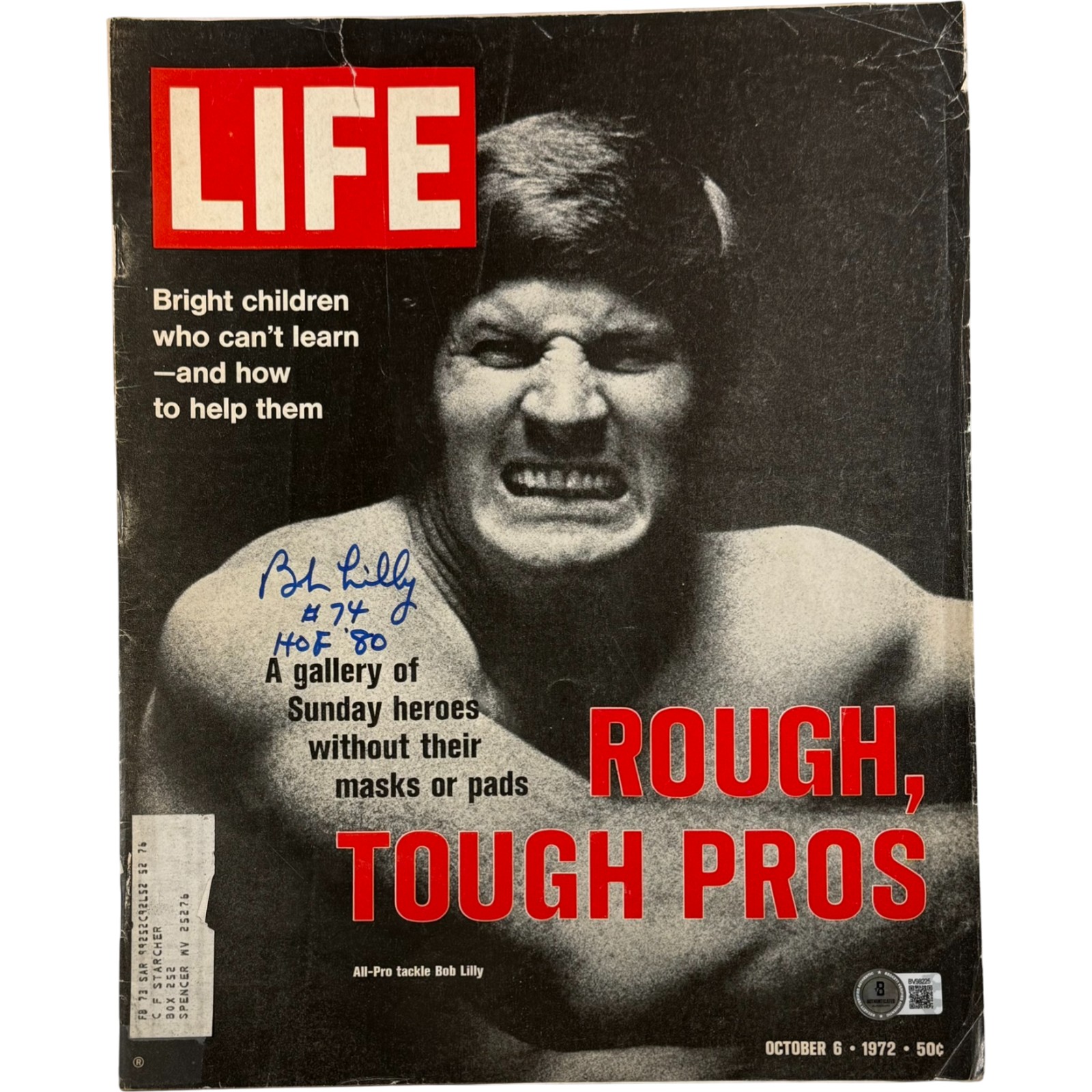 Bob Lilly Autographed Dallas Cowboys 10/6/72 Life Magazine HOF Beckett 55007