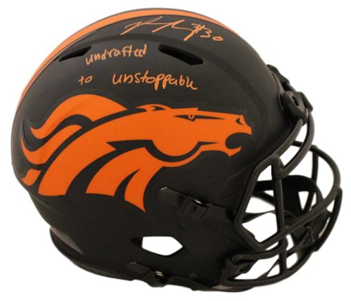 Phillip Lindsay Signed Denver Broncos Authentic Eclipse Helmet Insc JSA 26909